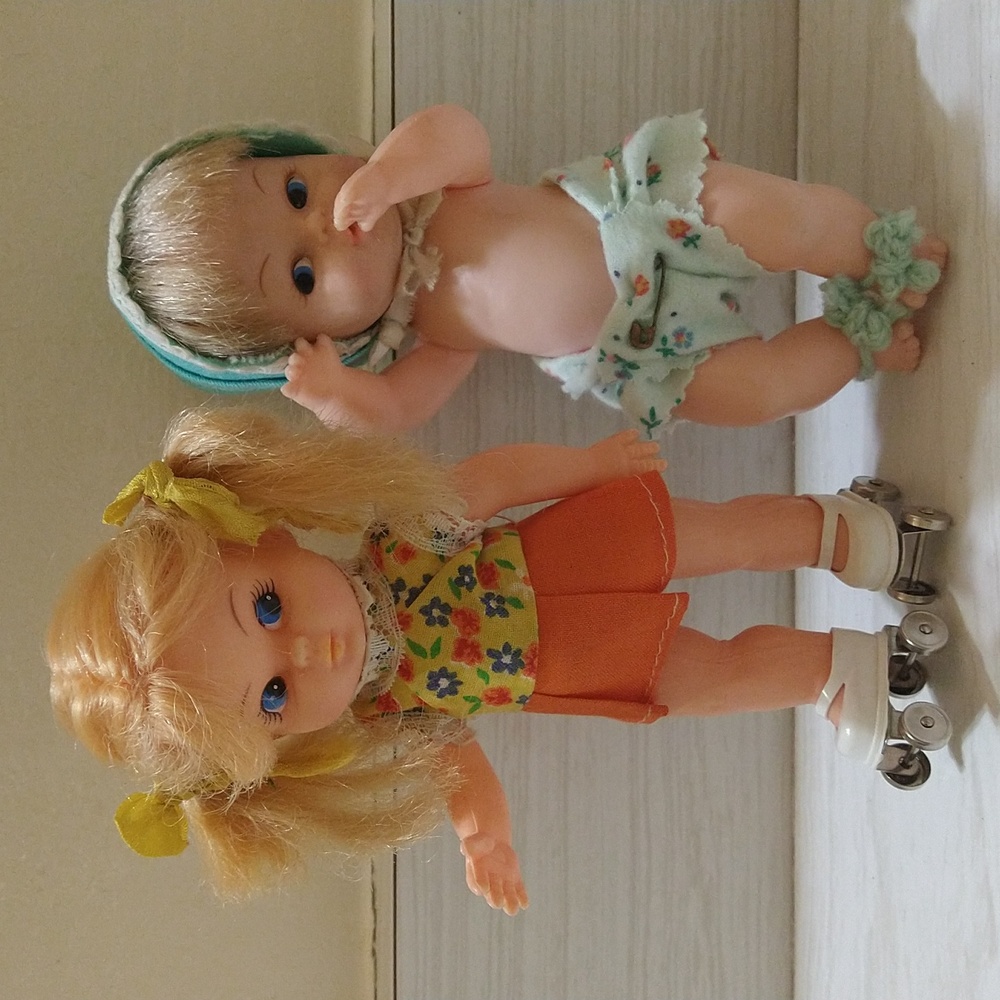 Vintage 1960's/70's Set of 2 Hong Kong/Japan Plastic/Rubber Face Dolls